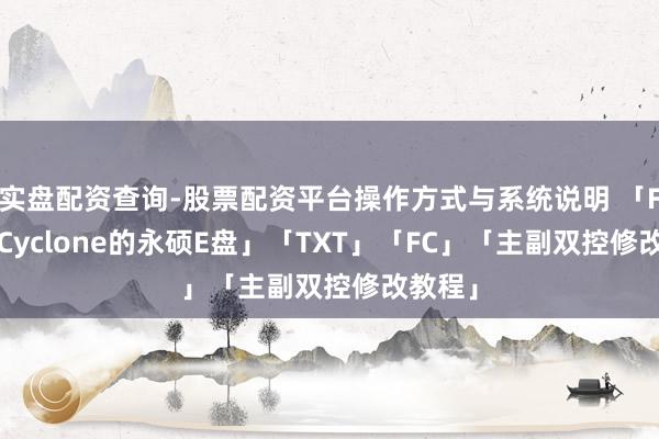 实盘配资查询-股票配资平台操作方式与系统说明 「FlameCyclone的永硕E盘」「TXT」「FC」「主副双控修改教程」