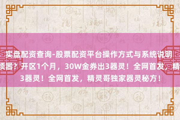 实盘配资查询-股票配资平台操作方式与系统说明 还在为刷不出器灵烦嚣？开区1个月，30W金券出3器灵！全网首发，精灵哥独家器灵秘方！