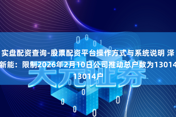 实盘配资查询-股票配资平台操作方式与系统说明 泽润新能：限制2026年2月10日公司推动总户数为13014户