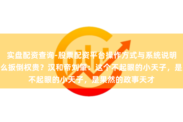 实盘配资查询-股票配资平台操作方式与系统说明 一个9岁孩童怎么扳倒权贵？汉和帝刘肇：这个不起眼的小天子，是果然的政事天才