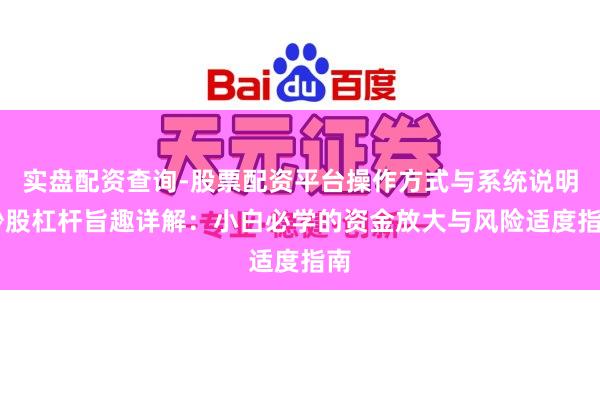 实盘配资查询-股票配资平台操作方式与系统说明 炒股杠杆旨趣详解:小白必学的资金放大与风险适度指南