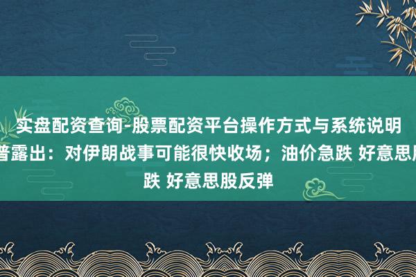 实盘配资查询-股票配资平台操作方式与系统说明 特朗普露出:对伊朗战事可能很快收场;油价急跌 好意思股反弹