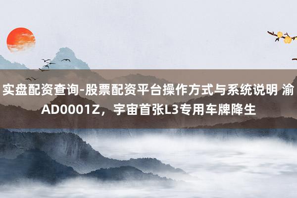 实盘配资查询-股票配资平台操作方式与系统说明 渝AD0001Z，宇宙首张L3专用车牌降生