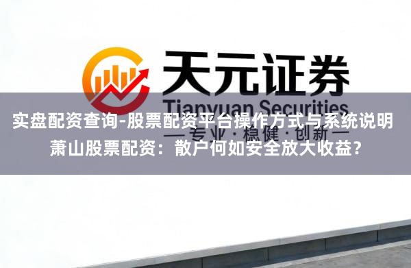 实盘配资查询-股票配资平台操作方式与系统说明 萧山股票配资：散户何如安全放大收益？